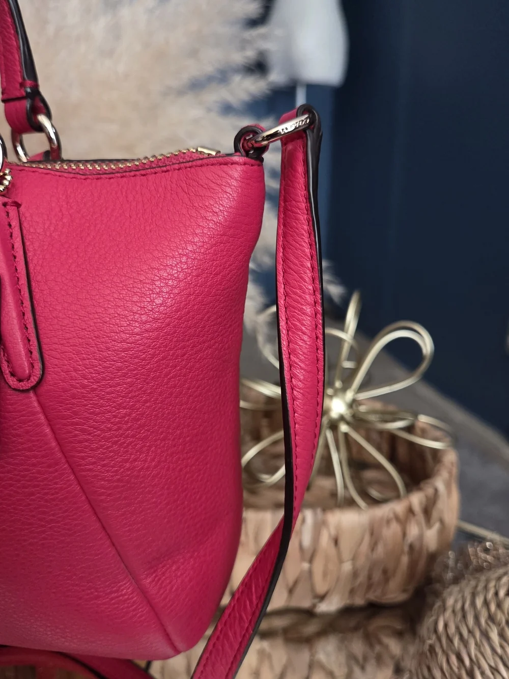 Coach Pebbled Leather Mini Kelsey Satchel Crossbody Pink/Fuchsia EUC